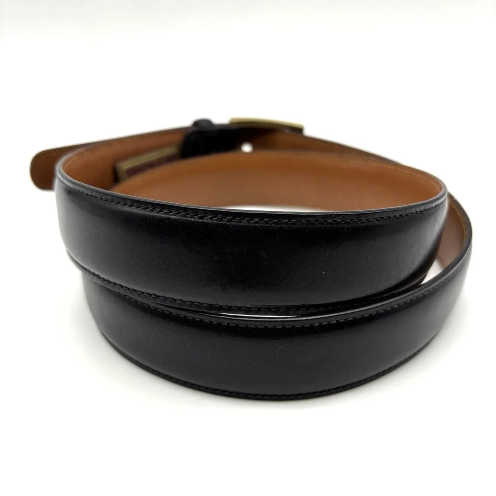 Vintage Trafalgar 1716 Cortina Black Leather Bass Buckle Belt 36 Handmade in USA